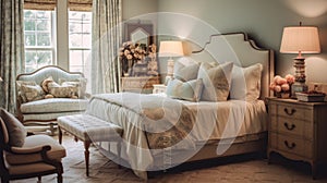 Bedroom decor, home interior design . Traditional French Country style