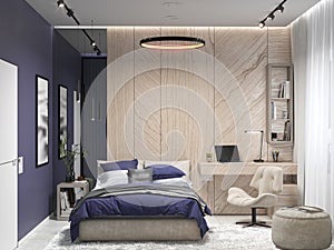 Bedroom in elegant lilac, 3D render