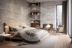 Bedroom With Fireplace and Bed