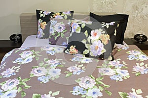 Bedroom with floral bedlinen