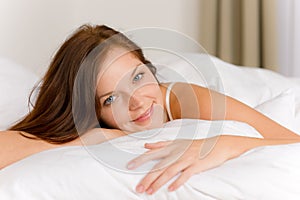 Bedroom - happy woman in bed waking up