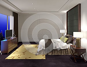 Bedroom or Hotelroom Interior 3D Illustration Photorealistic Rendering