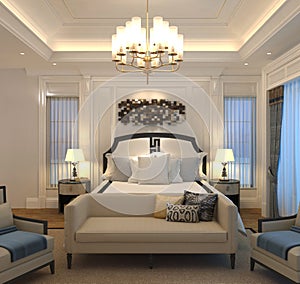 Bedroom or Hotelroom Interior 3D Illustration Photorealistic Rendering