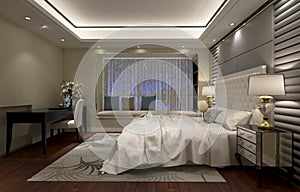 Bedroom or Hotelroom Interior 3D Illustration Photorealistic Rendering