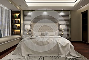 Bedroom or Hotelroom Interior 3D Illustration Photorealistic Rendering