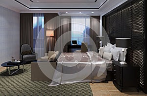 Bedroom or Hotelroom Interior 3D Illustration Photorealistic Rendering