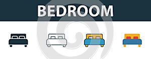 Bedroom icon set. Four elements in diferent styles from real estate icons collection. Creative bedroom icons filled, outline,