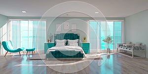 Bedroom interior, 3d render, 3d illustration apartment
