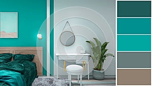 Bedroom interior, 3d render, 3d illustration contemporary apartment