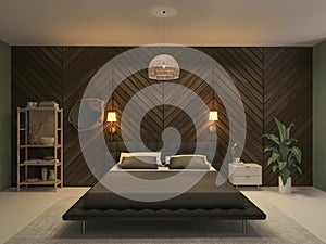 Bedroom interior 3d render, 3d illustration presentation