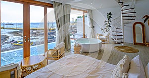 bedroom interior with bathtub