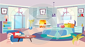 Bedroom interior at daytime flat vector illustration