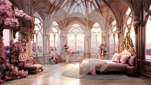 Bedroom interior decorated in fancy posh neoclassicism style