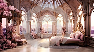 Bedroom interior decorated in fancy posh neoclassicism style photo