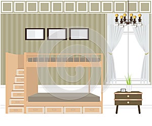 Bedroom interior design, bunk beds.