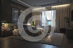 Bedroom interior design in the style of high-tech