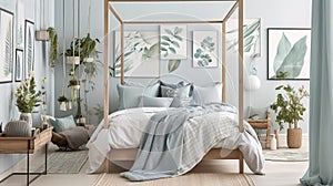 Bedroom interior with a four-poster bed and a calming palette