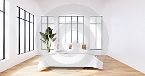 Bedroom interior loft style white wall brick. 3D rendering