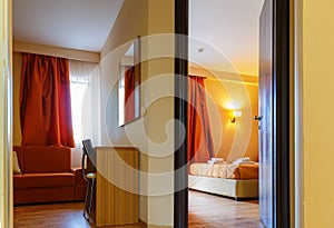 Bedroom interior of modern resort hotel morning