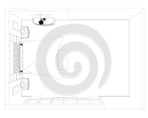 Bedroom interior outline. Plan for placing furniture in the bedrooms. View from above. Vector illustration
