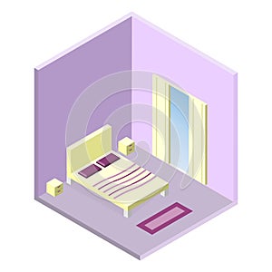 Bedroom isometric interior design composition with cumbersome objects and window for your web site design, app, UI.