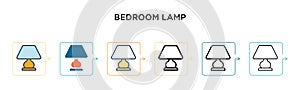 Bedroom lamp vector icon in 6 different modern styles. Black, two colored bedroom lamp icons designed in filled, outline, line and