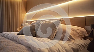 A bedroom with a linear lighting strip along the headboard of the bed creating a sleek and stylish focal point in the