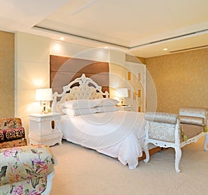 Bedroom of luxury suite in hotel