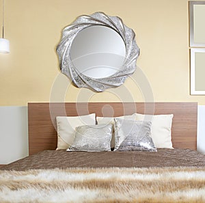 Bedroom modern silver mirror fake fur blanket