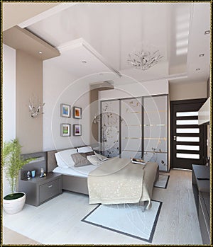 Bedroom modern style interior design, 3D render