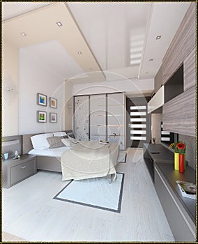 Bedroom modern style interior design, 3D render