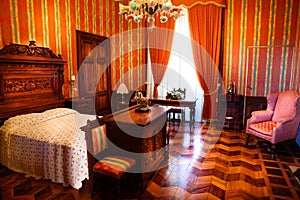 Bedroom nineteenth century. Interior luxury furniture apartment.