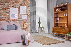 Bedroom with old wooden bookcase