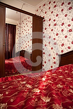 Bedroom in red colors