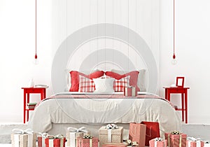 Bedroom with red decorations and presents