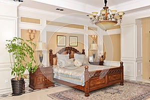 Bedroom room furniture lighting in luxury house