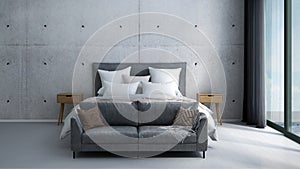 The bedroom and sofa interior design and concrete wall background