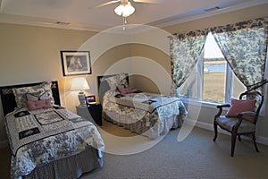 Bedroom with waterfront view photo