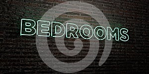 BEDROOMS -Realistic Neon Sign on Brick Wall background - 3D rendered royalty free stock image