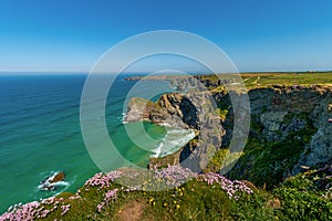 Bedruthan Steps in South Cornwall between Newquay and Padstow,England