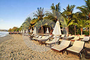 Beds on the beach in huahin, Thailand