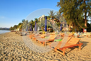 beds on the beach in huahin, Thailand