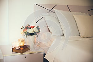 Bedside table decor with candles