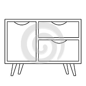 Bedside table or nightstand, doodle style flat vector outline for coloring book