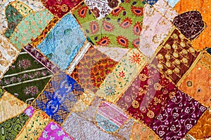 Bedspread patchwork in oriental style, closeup.