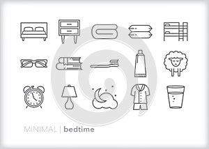 Bedtime icons for going to sleep at night