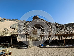 Beduin camp with tents in desert near sharm el sheikh, egypt