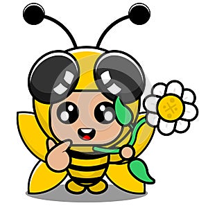 Bee animal mascot costume holding flowers