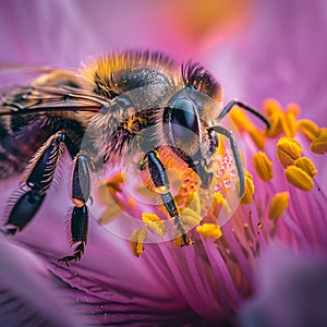 A bee on a beautiful flower generated by artificial intelligence