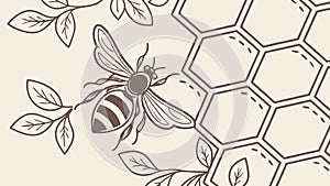 Bee on a branch with intricate honeycomb pattern, vector design Generative AI